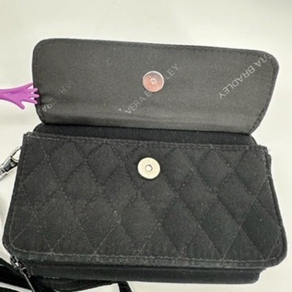 Vera Bradley Black Quilted Wallet Crossbody Wristlet Phone Purse - Picture 4 of 9